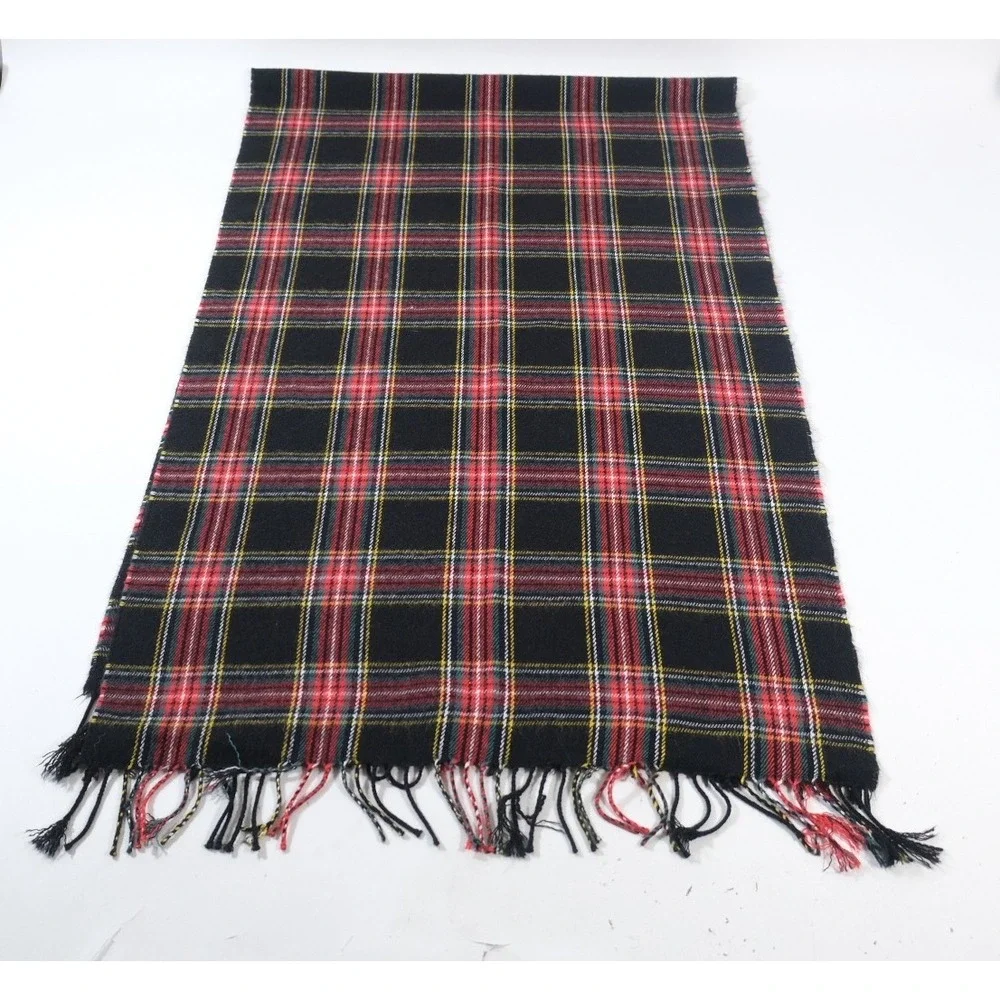 J.Crew Scarf Unisex OS Black Red Plaid Tartan Fringe Acrylic Winter Accessory